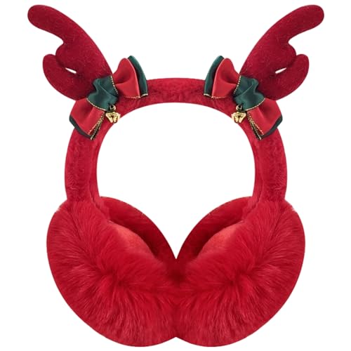 Xiuyer Hirschgeweih Kinder Ohrenschützer - Faltbare Plüsch Warme Outdoor Herren Verstellbar für Winter, Reiten, Weihnachtsfeiern, Ski - Warme Ohrenwärmer Damen (Rot) von Xiuyer