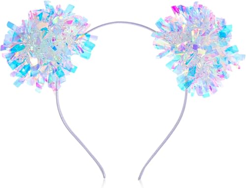 Xiuyong Aluminiumfolienstreifen mit glänzendem Metalldraht, modisches Stirnband mit Metalldraht, modisches Kugel-Stirnband, Haar-Accessoires für Frauen, flauschiger, flauschiger Kugelkopf von Xiuyong