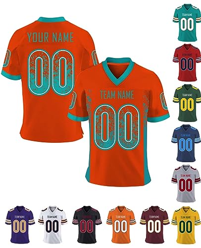 Herren-Sporthemden Personalisiert American-Football-Trikot, Personalisierte Schnelltrocknend Atmungsaktiv T-Shirt kurzärmelig für Damen Kinder, S ~ 7XL von Xiuyours