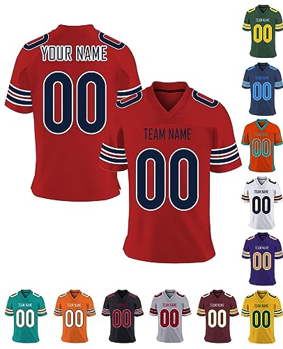 Herren-Sporthemden Personalisiert American-Football-Trikot, Personalisierte Schnelltrocknend Atmungsaktiv T-Shirt kurzärmelig für Damen Kinder, S ~ 7XL von Xiuyours