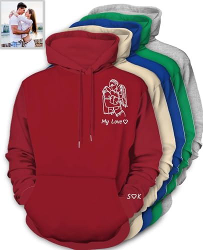 Hoodie Personalisiert mit Foto Bild Namen Kapuzenpullover Hoody mit Kapuze für Herren Damen Geburtstag Weihnachten Fotogeschenk, S~5XL von Xiuyours