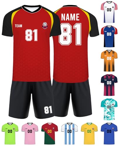 Xiuyours Fußball Trikot mit Namen Personalisiert Fussballtrikot für Kinder Jungen Herren Tshirt Personalisierte Fussball Geschenke Jungs, XS~6XL von Xiuyours