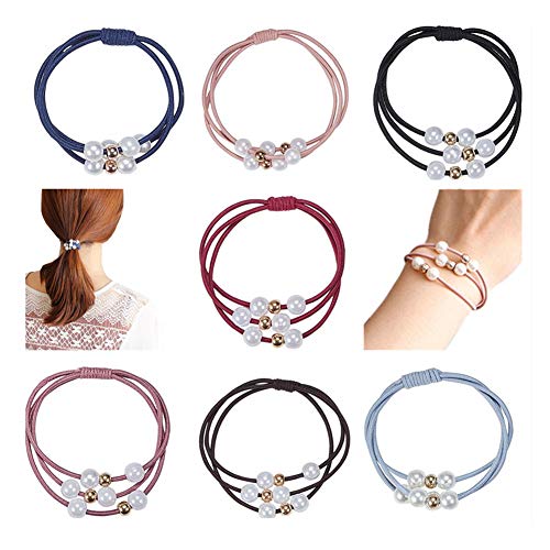 Xiwstar 24 Stück Perlen-Haargummis für Damen und Mädchen, modische Stirnbänder, mehrlagig, elastisch, Haargummis, Haargummis, kein Metall, Haarschmuck von Xiwstar