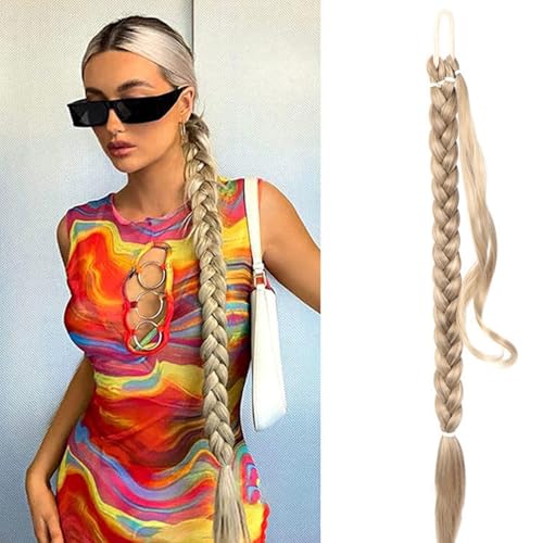 Braid Extensions Pferdeschwanz Verlängerung mit Haargummi, Haarverlängerung (Gold) Echthaar Zopf Braids Extensions Haarteil Mit Gummiband Dreadlocks Zopf für Damen (18th613,82cm) von Xiyocadt