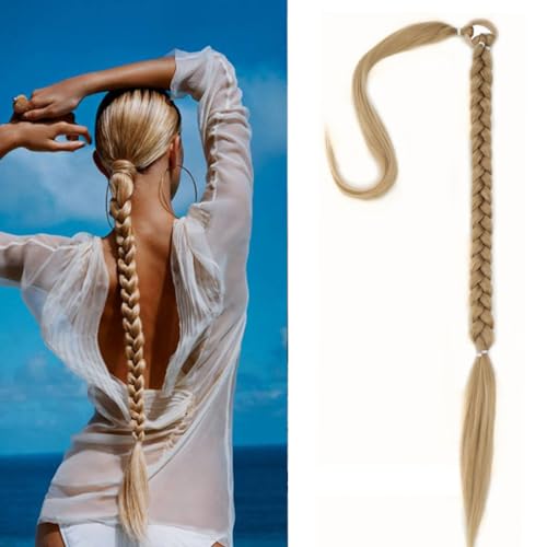 Braid Extensions Pferdeschwanz Verlängerung mit Haargummi, Haarverlängerung (Gold) Echthaar Zopf Braids Extensions Haarteil Mit Gummiband Dreadlocks Zopf für Damen (27613,90cm) von Xiyocadt