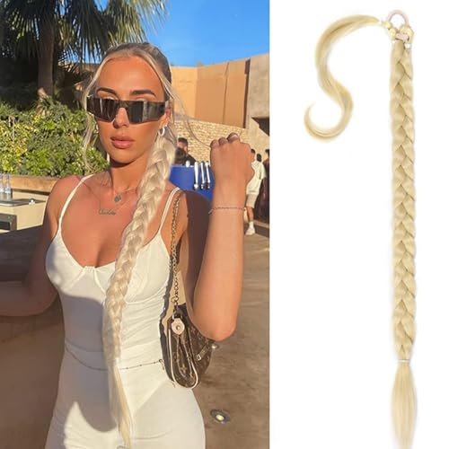 Braid Extensions Pferdeschwanz Verlängerung mit Haargummi, Haarverlängerung (Gold) Echthaar Zopf Braids Extensions Haarteil Mit Gummiband Dreadlocks Zopf für Damen (danjin,55cm) von Xiyocadt