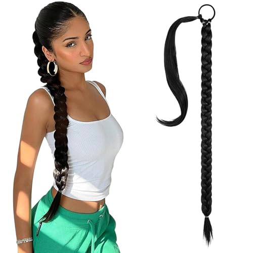 Braid Extensions Pferdeschwanz Verlängerung mit Haargummi, Haarverlängerung (Gold) Echthaar Zopf Braids Extensions Haarteil Mit Gummiband Dreadlocks Zopf für Damen (heise,80cm) von Xiyocadt