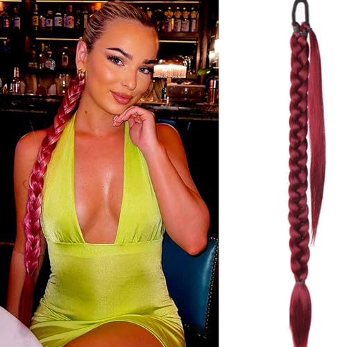 Braid Extensions Pferdeschwanz Verlängerung mit Haargummi, Haarverlängerung (Gold) Echthaar Zopf Braids Extensions Haarteil Mit Gummiband Dreadlocks Zopf für Damen (jiuhongse,55cm) von Xiyocadt