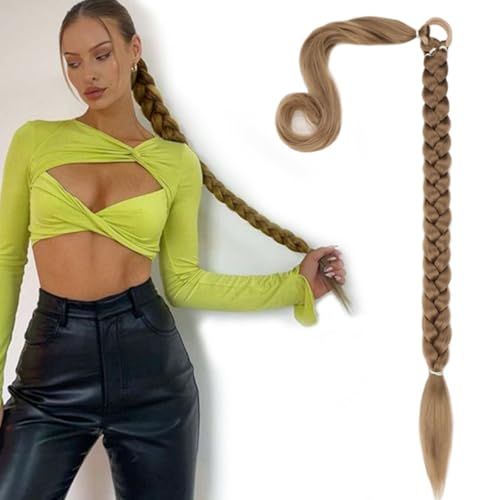 Braid Extensions Pferdeschwanz Verlängerung mit Haargummi, Haarverlängerung (Gold) Echthaar Zopf Braids Extensions Haarteil Mit Gummiband Dreadlocks Zopf für Damen (qingmuyamahui,100cm) von Xiyocadt