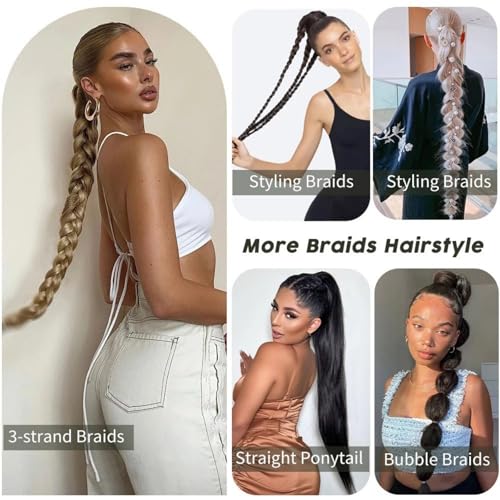 Braid Extensions Pferdeschwanz Verlängerung mit Haargummi, Haarverlängerung (Gold) Echthaar Zopf Braids Extensions Haarteil Mit Gummiband Dreadlocks Zopf für Damen (shenjinse,90cm) von Xiyocadt