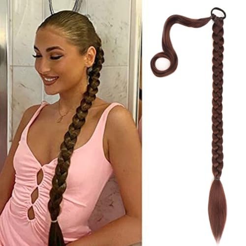 Braid Extensions Pferdeschwanz Verlängerung mit Haargummi, Haarverlängerung (Gold) Echthaar Zopf Braids Extensions Haarteil Mit Gummiband Dreadlocks Zopf für Damen (shenzong,60cm) von Xiyocadt