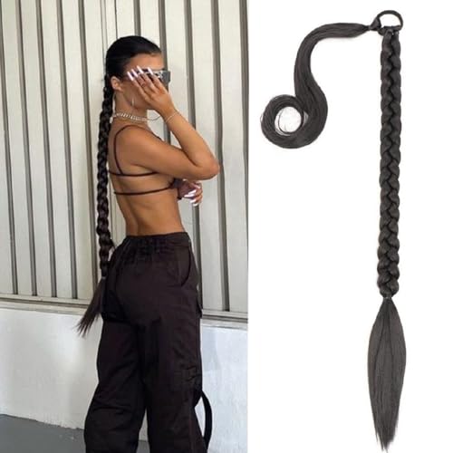 Braid Extensions Pferdeschwanz Verlängerung mit Haargummi, Haarverlängerung (Gold) Echthaar Zopf Braids Extensions Haarteil Mit Gummiband Dreadlocks Zopf für Damen (ziranhei,82cm) von Xiyocadt
