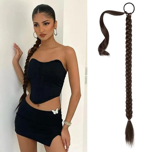 Braid Extensions Pferdeschwanz Verlängerung mit Haargummi, Haarverlängerung (Gold) Echthaar Zopf Braids Extensions Haarteil Mit Gummiband Dreadlocks Zopf für Damen (zongheise,80cm) von Xiyocadt