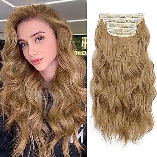 Clip in Haarverlängerung, 50cm Wellige Clip in Extensions in 4PCs Voller Kopf Dickes Synthetisches Extensions Haarteil Für Frauen Mädchen Blond mit weißblonden Highlights (103,50cm) von Xiyocadt