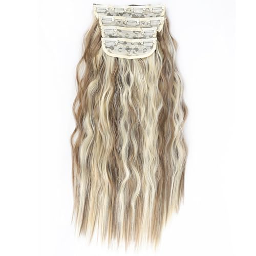 Clip in Haarverlängerung, 50cm Wellige Clip in Extensions in 4PCs Voller Kopf Dickes Synthetisches Extensions Haarteil Für Frauen Mädchen Blond mit weißblonden Highlights (18H613,50cm) von Xiyocadt