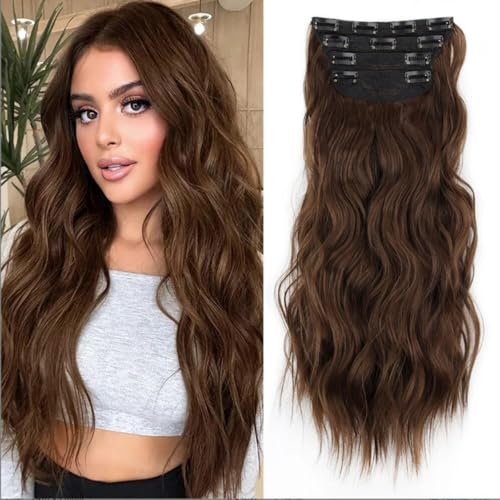 Clip in Haarverlängerung, 50cm Wellige Clip in Extensions in 4PCs Voller Kopf Dickes Synthetisches Extensions Haarteil Für Frauen Mädchen Blond mit weißblonden Highlights (chaxie,50cm) von Xiyocadt