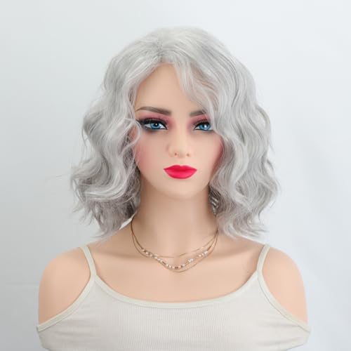 Damen Blond Ombre Kurze Wellig Blonde Perrücke mit Fransen, Kurze Synthetische Gewellte Perücken, Mädchen Natürliche Mittelteil Haar Perücke Party, Kostüm Ohne Lace Front Wig (22486-5,1pcs) von Xiyocadt