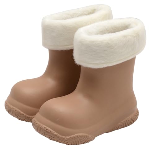 Gefütterte Gummistiefel Leicht Barfuß Halbhohe Regenstiefel Mit Zugband Warme Wasserdichte Unisex Stiefel Jungen Mädchen Barfußschuhe Leichte Gummi Stiefel (Mit Fleece gefüttert, kaffeefarben,32.5) von Xiyocadt