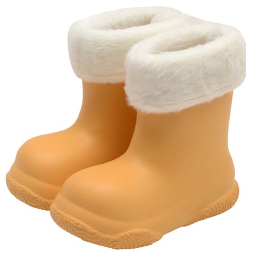 Gefütterte Gummistiefel Leicht Barfuß Halbhohe Regenstiefel Mit Zugband Warme Wasserdichte Unisex Stiefel Jungen Mädchen Barfußschuhe Leichte Gummi Stiefel (Mit Fleece gefüttert, orange,24.5) von Xiyocadt