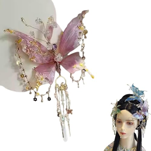 Große Fee Flügel Haar Clips, 3D Schmetterling Perlen Design Haarklauen für Frisuren, Schmetterling Tränen Tassel Haar Clip für Frauen (Purple,one size) von Xiyocadt