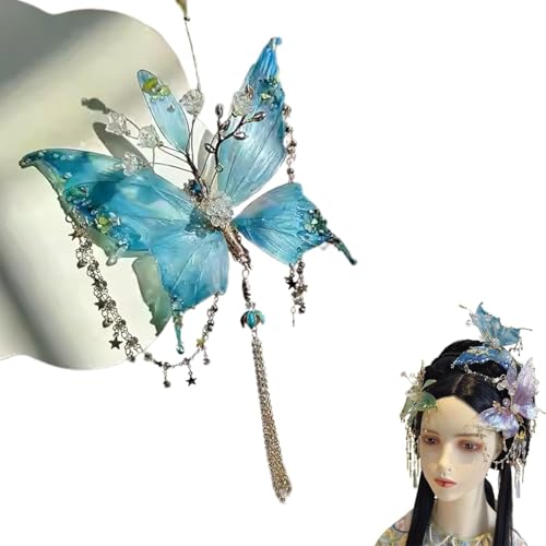 Large Fairy Wing Hair Clips, 3D Butterfly Beaded Design Hair Claws for Hairstyles, Butterfly Tears Tassel Hair Clip for Women (Blue,One size) von Xiyocadt