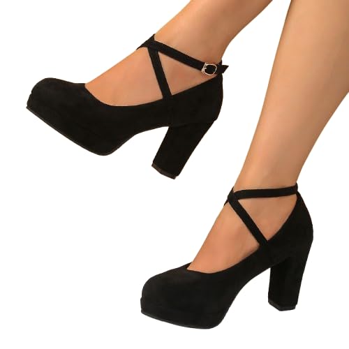 Traditional Absatzschuhe Geschlossene Schuhe Damen, Women's High Heels Pumps Bridal Shoes Closed Elegant and Comfortable Clip Pumps Platform Dance Shoes Wide Feet Bridal Shoes (schwarz,40) von Xiyocadt