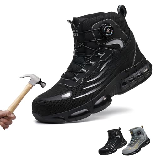 Xiyocadt Arbeitsschuhe S3 Sicherheitsschuhe Herren Leicht Sportlich Stahlkappen Arbeitsschuhe Herren Atmungsaktiv Sicherheitsschuhe Schnellverschluss & Weichsole (Schwarz,41) von Xiyocadt