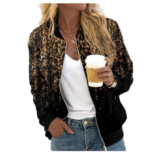 Xiyocadt Bomberjacke Damen Frühlingsjacke Blumenmuster Leichte Sommerjacke Sommer Reißverschluss Kurz Pilotenjacke Blouson Jacke Dünne Langarm Übergangsjacke College Jacket (A-06,XL) von Xiyocadt