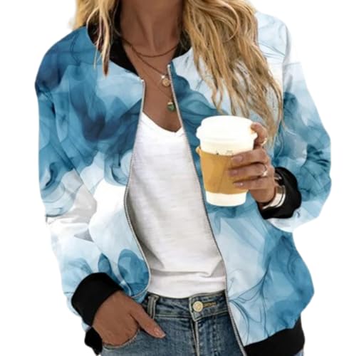 Xiyocadt Bomberjacke Damen Frühlingsjacke Blumenmuster Leichte Sommerjacke Sommer Reißverschluss Kurz Pilotenjacke Blouson Jacke Dünne Langarm Übergangsjacke College Jacket (A-10,XL) von Xiyocadt