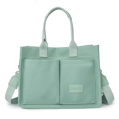Xiyocadt Canvas Tasche Damen, Große Tote Bag, Arbeitstasche Damen, Umhängetasche oder Crossbody Bag mit Fächern für Arbeit Büro Reisen Einkaufen Schule (grün) von Xiyocadt
