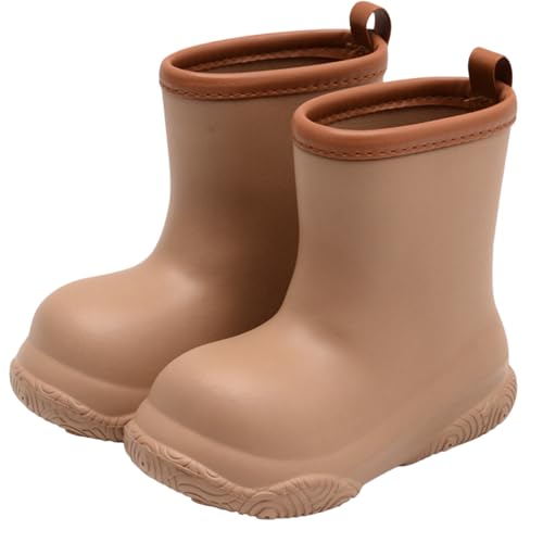 Xiyocadt Gefütterte Gummistiefel Leicht Barfuß Halbhohe Regenstiefel Mit Zugband Warme Wasserdichte Unisex Stiefel Jungen Mädchen Barfußschuhe Leichte Gummi Stiefel (Kaffeefarben,24.5) von Xiyocadt