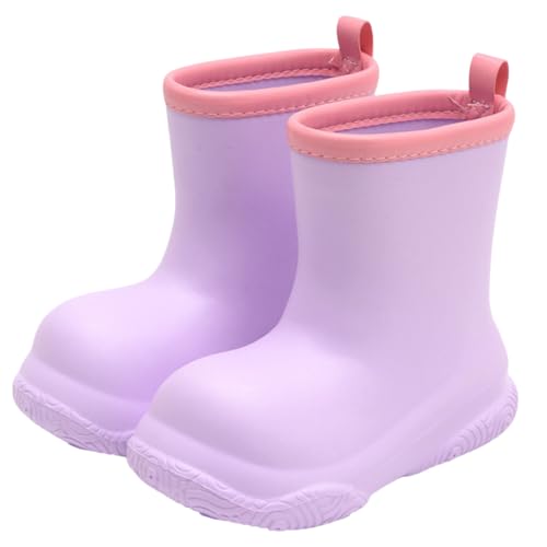 Xiyocadt Gefütterte Gummistiefel Leicht Barfuß Halbhohe Regenstiefel Mit Zugband Warme Wasserdichte Unisex Stiefel Jungen Mädchen Barfußschuhe Leichte Gummi Stiefel (Lila,24.5) von Xiyocadt