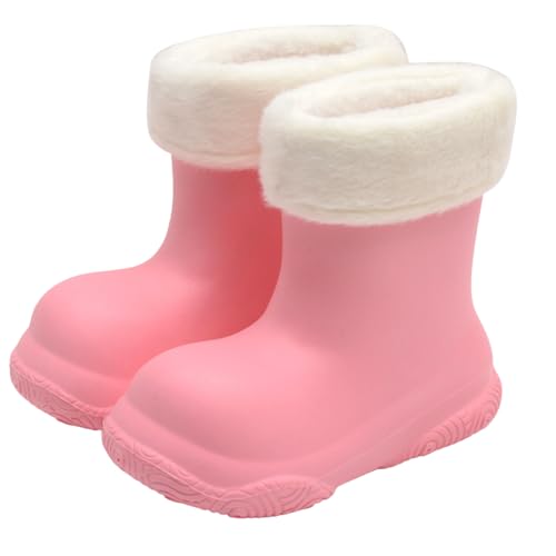 Xiyocadt Gefütterte Gummistiefel Leicht Barfuß Halbhohe Regenstiefel Mit Zugband Warme Wasserdichte Unisex Stiefel Jungen Mädchen Barfußschuhe Leichte Gummi Stiefel (Mit Fleece gefüttert, rosa,26.5) von Xiyocadt