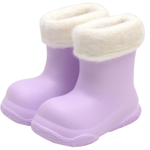 Xiyocadt Gefütterte Gummistiefel Leicht Barfuß Halbhohe Regenstiefel Mit Zugband Warme Wasserdichte Unisex Stiefel Jungen Mädchen Barfußschuhe Leichte Gummi Stiefel (Mit Fleece gefüttert, lila,30.5) von Xiyocadt