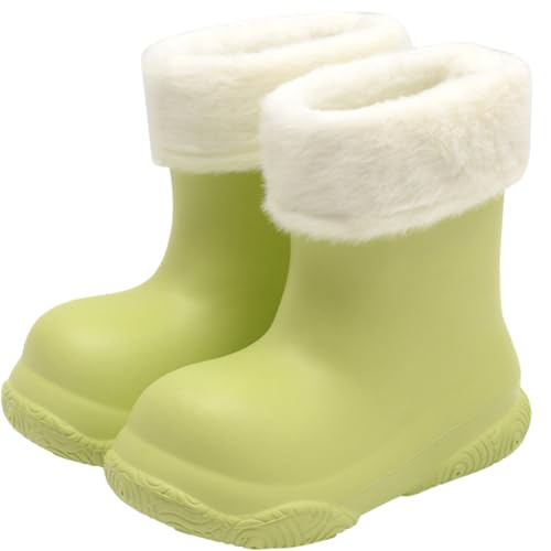 Xiyocadt Gefütterte Gummistiefel Leicht Barfuß Halbhohe Regenstiefel Mit Zugband Warme Wasserdichte Unisex Stiefel Jungen Mädchen Barfußschuhe Leichte Gummi Stiefel (Mit Fleece gefüttert, grün,26.5) von Xiyocadt
