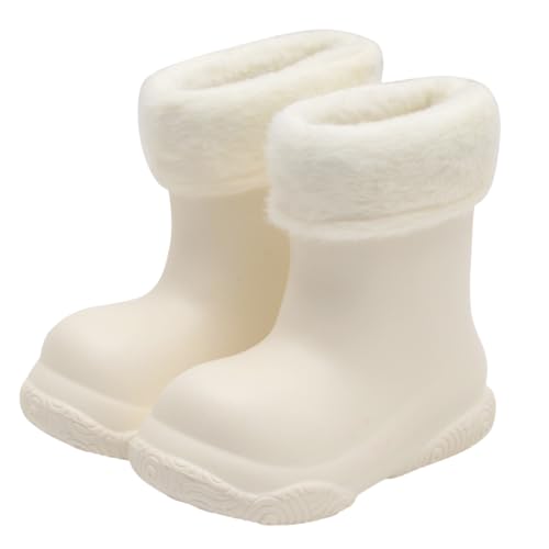Xiyocadt Gefütterte Gummistiefel Leicht Barfuß Halbhohe Regenstiefel Mit Zugband Warme Wasserdichte Unisex Stiefel Jungen Mädchen Barfußschuhe Leichte Gummi Stiefel (Mit Fleece gefüttert, weiß,26.5) von Xiyocadt