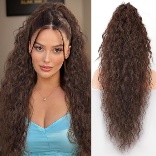 Xiyocadt Lange Zopf Pferdeschwanz Haarextension mit Kordelzug, Extension Ombre Blond Natürliches Clip in Haarteil Ponytail Kunsthaar Haarzopf für Damen Zopf Haarverlängerunge (12C#,30Inch) von Xiyocadt