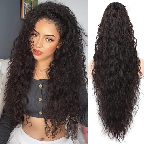 Xiyocadt Lange Zopf Pferdeschwanz Haarextension mit Kordelzug, Extension Ombre Blond Natürliches Clip in Haarteil Ponytail Kunsthaar Haarzopf für Damen Zopf Haarverlängerunge (2#,30Inch) von Xiyocadt