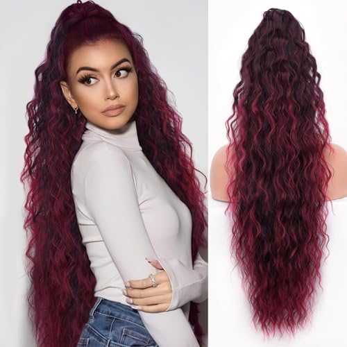 Xiyocadt Lange Zopf Pferdeschwanz Haarextension mit Kordelzug, Extension Ombre Blond Natürliches Clip in Haarteil Ponytail Kunsthaar Haarzopf für Damen Zopf Haarverlängerunge (T1B/ BUG#,30Inch) von Xiyocadt