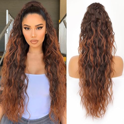 Xiyocadt Lange Zopf Pferdeschwanz Haarextension mit Kordelzug, Extension Ombre Blond Natürliches Clip in Haarteil Ponytail Kunsthaar Haarzopf für Damen Zopf Haarverlängerunge (T2/30#,30Inch) von Xiyocadt