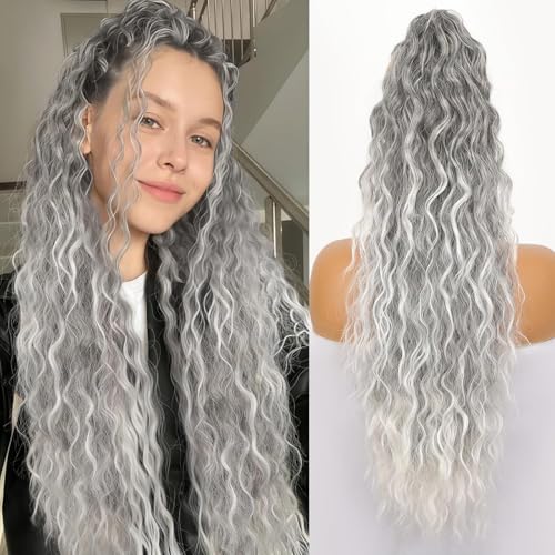 Xiyocadt Lange Zopf Pferdeschwanz Haarextension mit Kordelzug, Extension Ombre Blond Natürliches Clip in Haarteil Ponytail Kunsthaar Haarzopf für Damen Zopf Haarverlängerunge (T403/1001#,30Inch) von Xiyocadt