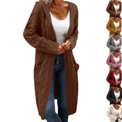 Xiyocadt Mäntel für Damen Mantel Damen Damenjacken für den Übergang Wolljacke Damen Strickmantel Lang Damen Strickjacke Damen Schwarze Strickjacke Damen (Kaffeebraun,S) von Xiyocadt