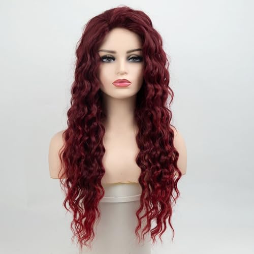 Xiyocadt Ombre Aschblonde Lockige Perücken für Frauen Synthetisches Haar,Super Lange Perücke mit Filmansatz Kunsthaar Wasserwelle Perücke mit Mittelscheitel Damen Lace Front Wigs (9618M,65cm) von Xiyocadt