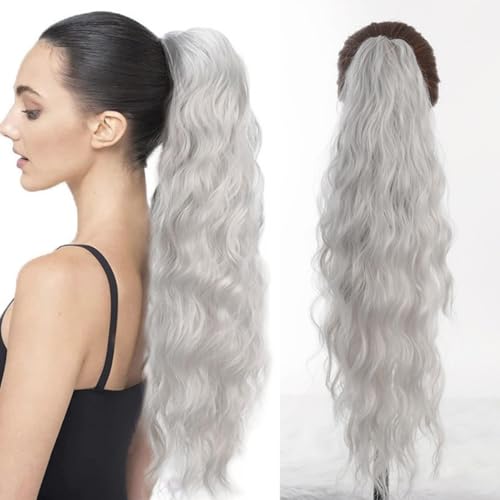 Xiyocadt Pferdeschwanz Haarteil Lang mit Kordelzug Wellig Locken Ponytail, Wellig Lockig Aschblond Synthetik Haarverlängerung Natürliches Clip in Haarteil Ponytail für Damen (1001,30Inch) von Xiyocadt