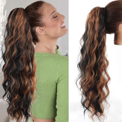 Xiyocadt Pferdeschwanz Haarteil Lang mit Kordelzug Wellig Locken Ponytail, Wellig Lockig Aschblond Synthetik Haarverlängerung Natürliches Clip in Haarteil Ponytail für Damen (1B/30,30Inch) von Xiyocadt