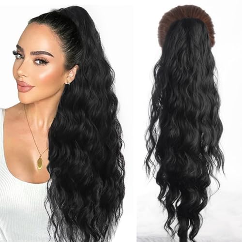 Xiyocadt Pferdeschwanz Haarteil Lang mit Kordelzug Wellig Locken Ponytail, Wellig Lockig Aschblond Synthetik Haarverlängerung Natürliches Clip in Haarteil Ponytail für Damen (1B,30Inch) von Xiyocadt