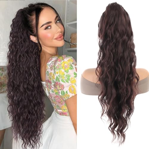 Xiyocadt Pferdeschwanz Haarteil Lang mit Kordelzug Wellig Locken Ponytail, Wellig Lockig Aschblond Synthetik Haarverlängerung Natürliches Clip in Haarteil Ponytail für Damen (2/33,30Inch) von Xiyocadt