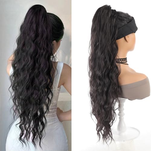 Xiyocadt Pferdeschwanz Haarteil Lang mit Kordelzug Wellig Locken Ponytail, Wellig Lockig Aschblond Synthetik Haarverlängerung Natürliches Clip in Haarteil Ponytail für Damen (2#,30Inch) von Xiyocadt