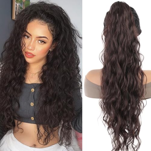Xiyocadt Pferdeschwanz Haarteil Lang mit Kordelzug Wellig Locken Ponytail, Wellig Lockig Aschblond Synthetik Haarverlängerung Natürliches Clip in Haarteil Ponytail für Damen (4#,30Inch) von Xiyocadt