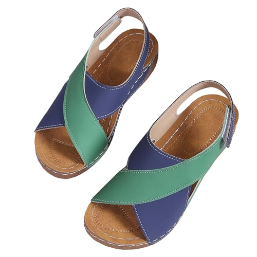 Xiyocadt Sandalen Damen Sommer Orthopädische Sandalen Leichte Weiche Plateau Sandaletten Bequem Rutschfeste Sommerschuhe Ultra-Bequeme Keilabsatz Schuhe Damen Weite Freizeit Wandersandalen (Green,36) von Xiyocadt